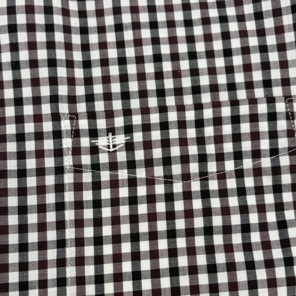 Dockers XL Button Down Shirt Mens Checkered Black/White/Burgundy Long Sleeve - Picture 4 of 8